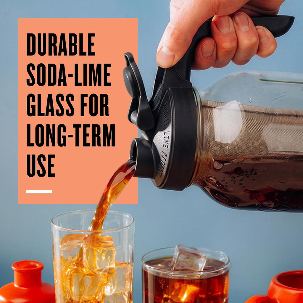 64oz Cold Brew Coffee Maker with Leak Proof Lid - Black | Glass Cold Brew Coffee Maker - Wide Mouth Mason Jar