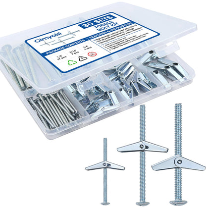 30 Sets Toggle Bolts for Drywall, Heavy Duty Butterfly Anchors & Screws Kit