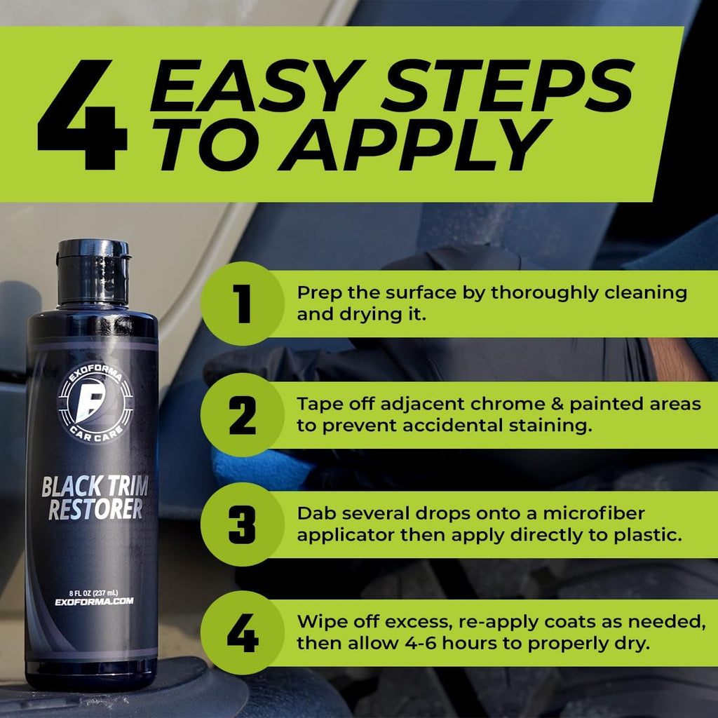 Black Trim Restorer - Lasts 6+ Months, Dye Infused Waterproof Plastic Restorer for Cars - Perfect for Faded Bumpers