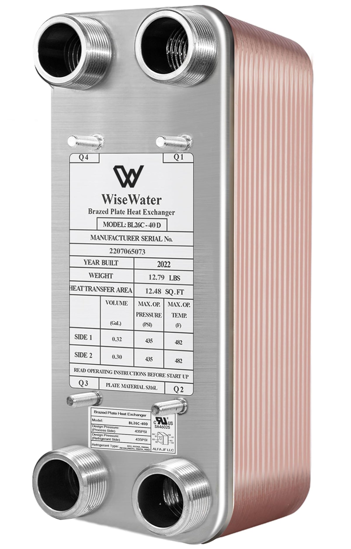 AB Plate Heat Exchanger, 5"x 12" 40 Plates Water To Water Heat Exchanger, Copper/SS316L Stainless Steel Brazed Plate Heat Exchanger For Floor Heating, Water Heating, Snow Melting