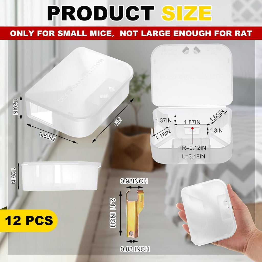 12 Pcs Mouse Bait Stations with Keys, Indoor Outdoor Traps,Clear | Lockable Mouse Boxes for Safe Decon Bait Use