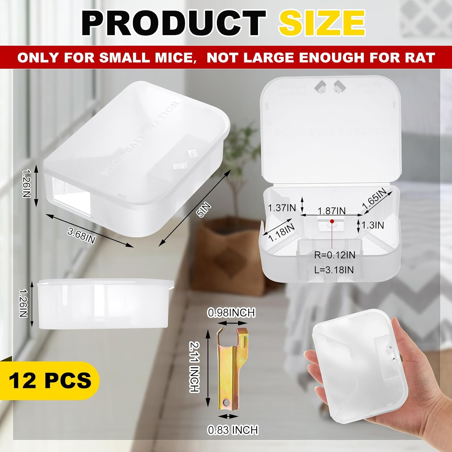 12 Pcs Mouse Bait Stations with Keys, Indoor Outdoor Traps,Clear | Lockable Mouse Boxes for Safe Decon Bait Use