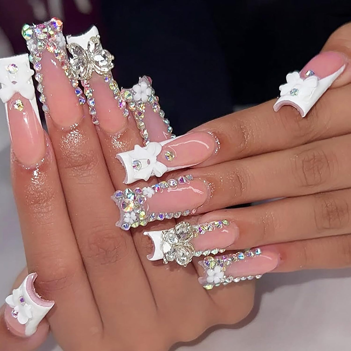 Press on Nails Long Coffin Shaped Acrylic Square False Nails with Designs Artificial Extra Long Length Coffin Fake