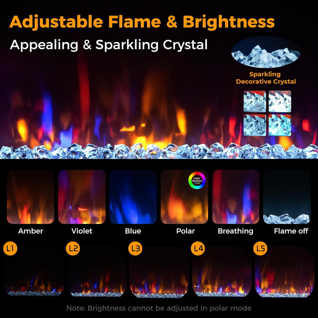 23" Electric Fireplace Inserts, 1500W Recessed Fireplace Heater with Remote Control, 6 Flame Colors & 5 Brightness