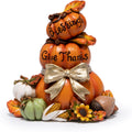 Thanksgiving Pumpkin Decor, Resin Stacked Pumpkin Figurine with Give Thanks Sign, Fall Autumn Harvest Decoration with
