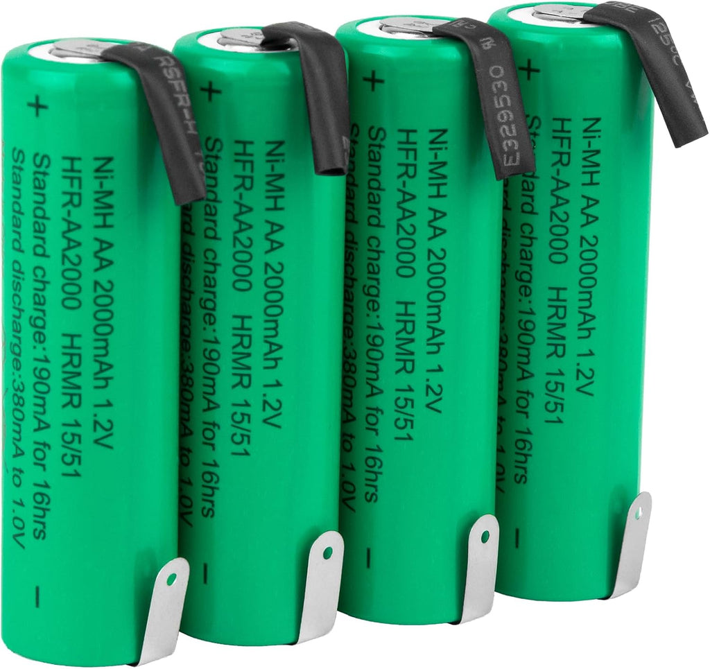 AA 1.2V NiMH 2000mAh Flat Top Rechargeable AA Batteries with Tabs, 4 Pack