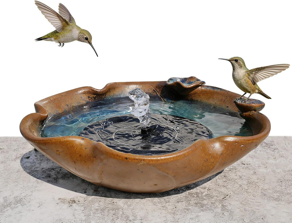 Ceramic Birdbath Solar Fountain, 12.5-Inch Heavy Duty Ceramic Bird Bath Bowl for Outdoor Water Fountain, Wildlife