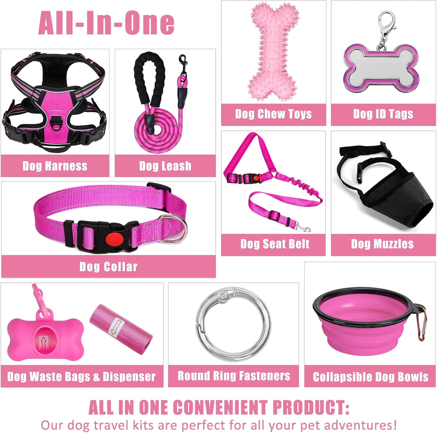 No Pull Dog Harness Adjustable Collar & Leash Set - Dog Halter Harnesses Collapsible Bowls & Poop Bag Dispenser