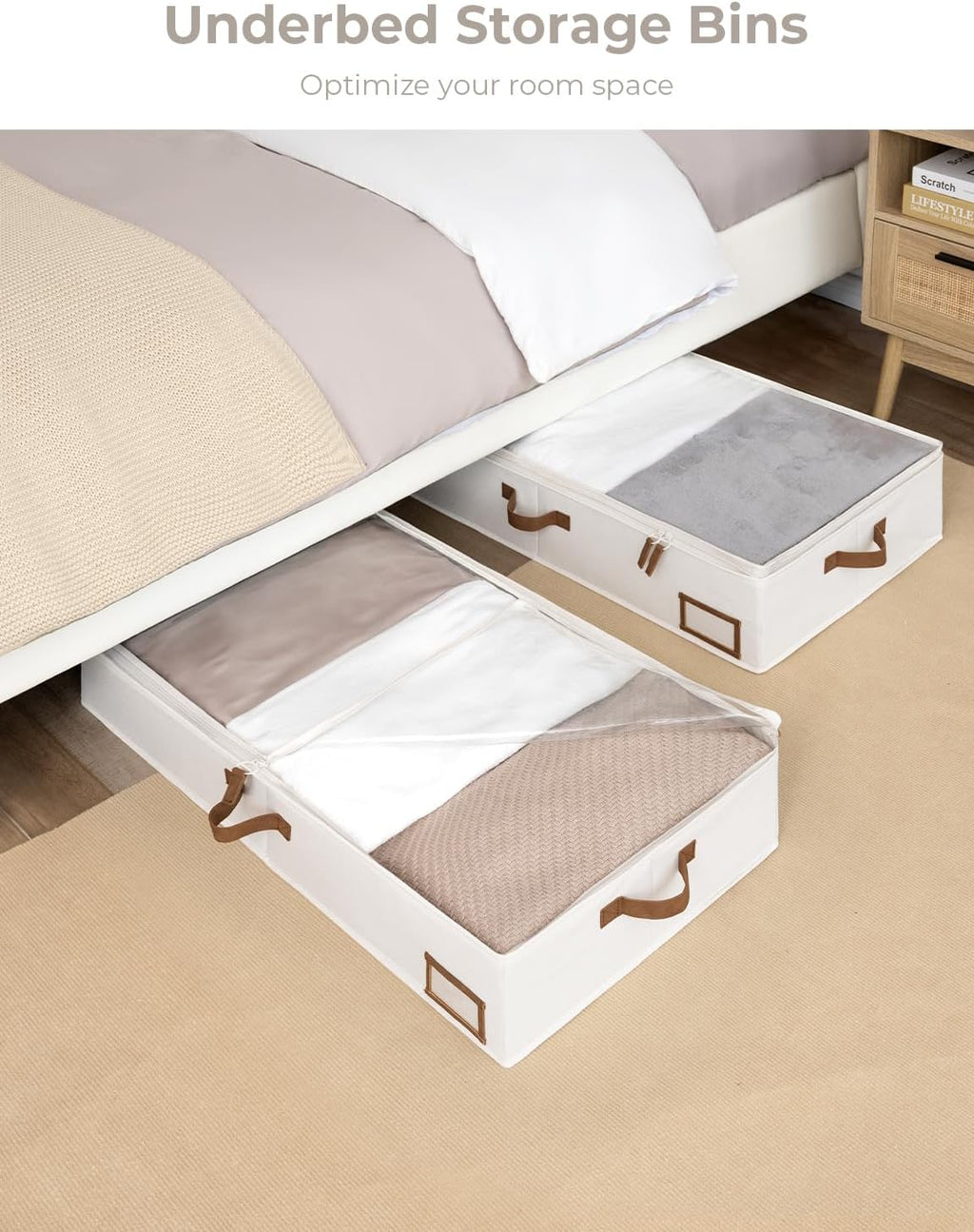 Large Under Bed Storage Containers with Handles and Label Holder, 2 Pack Ultra-thick Fabric Underbed Bins, Closet