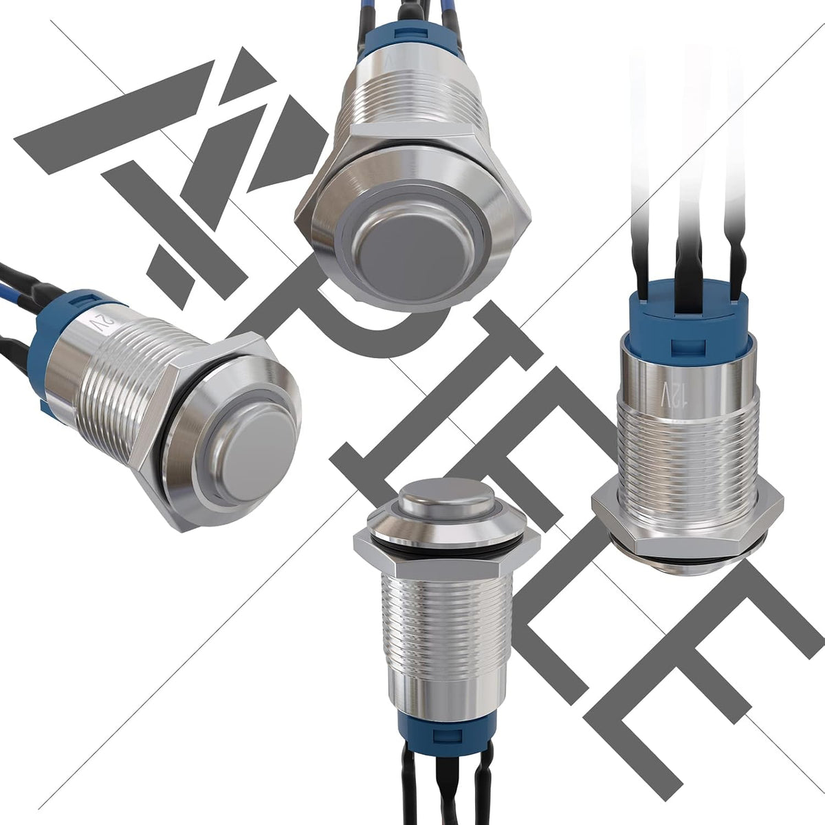 APIELE (Pcs of 2) 12mm Momentary Push Button Switch High Round Head Stainless Steel 1 Normally Open with Ring Led (Blue)