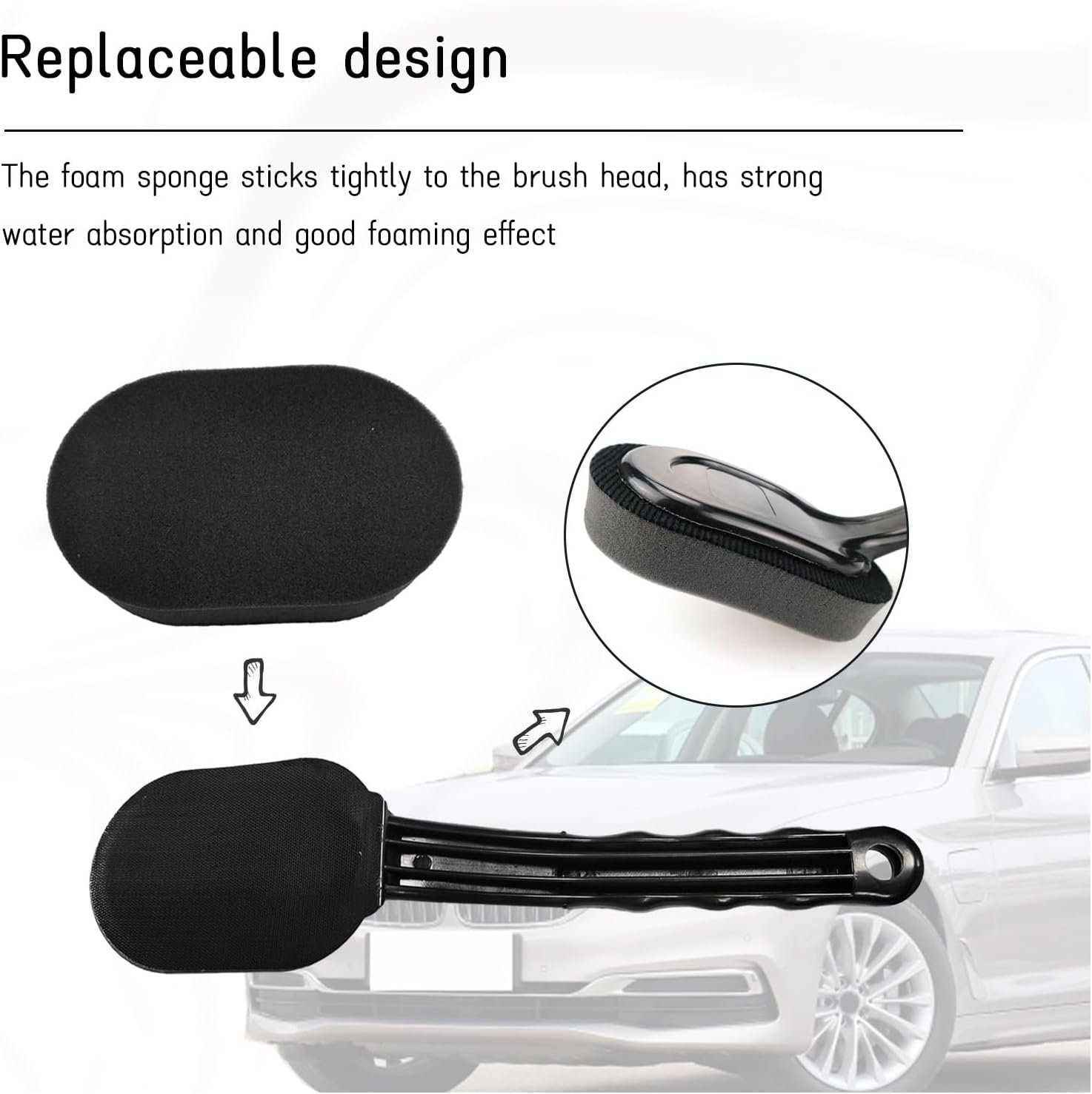 Tire Shine Applicator Brush, High-Density Sponge Tire Dressing Applicator Pad with Long Handle, Multipurpose Curved