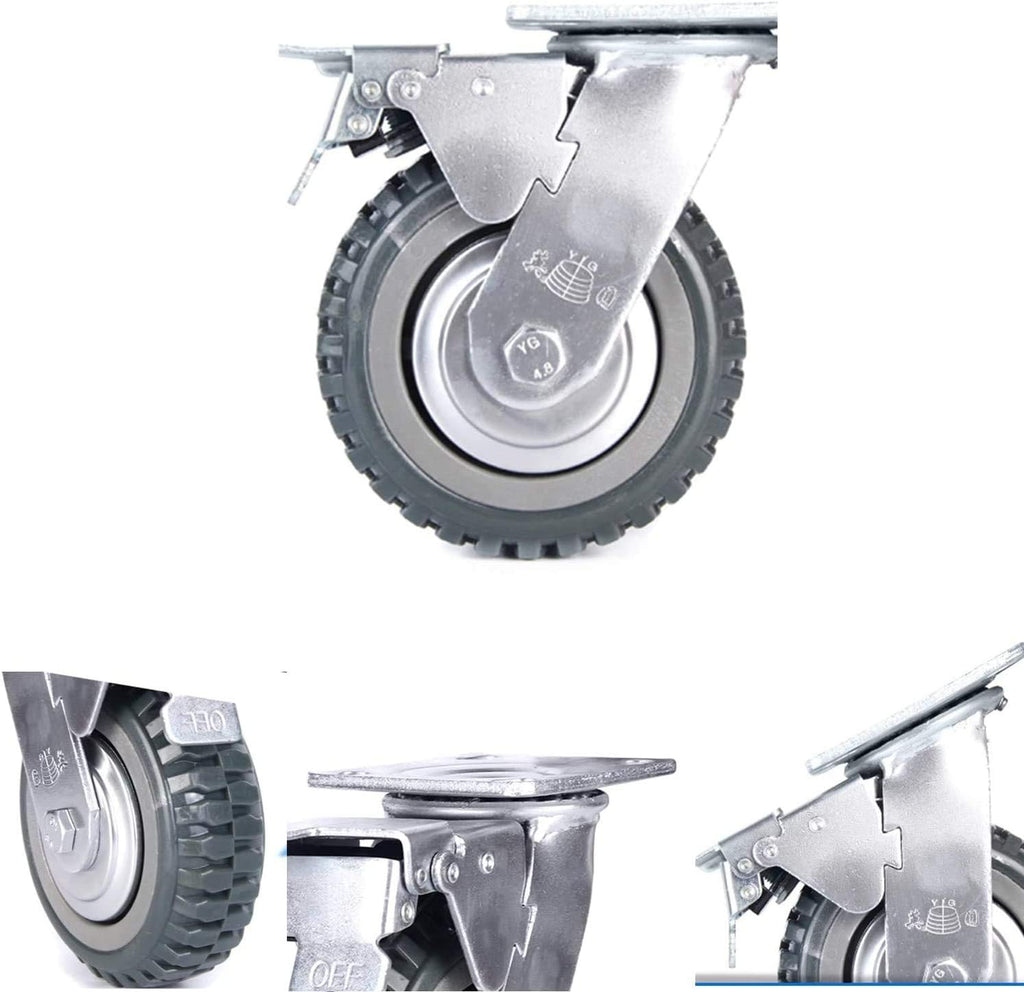 4 Pack Heavy Duty Plate Casters Set, 6 inch 360° Swivel Wheel | with Brake Anti-Skid Ball Bearing Castor Wheels(All