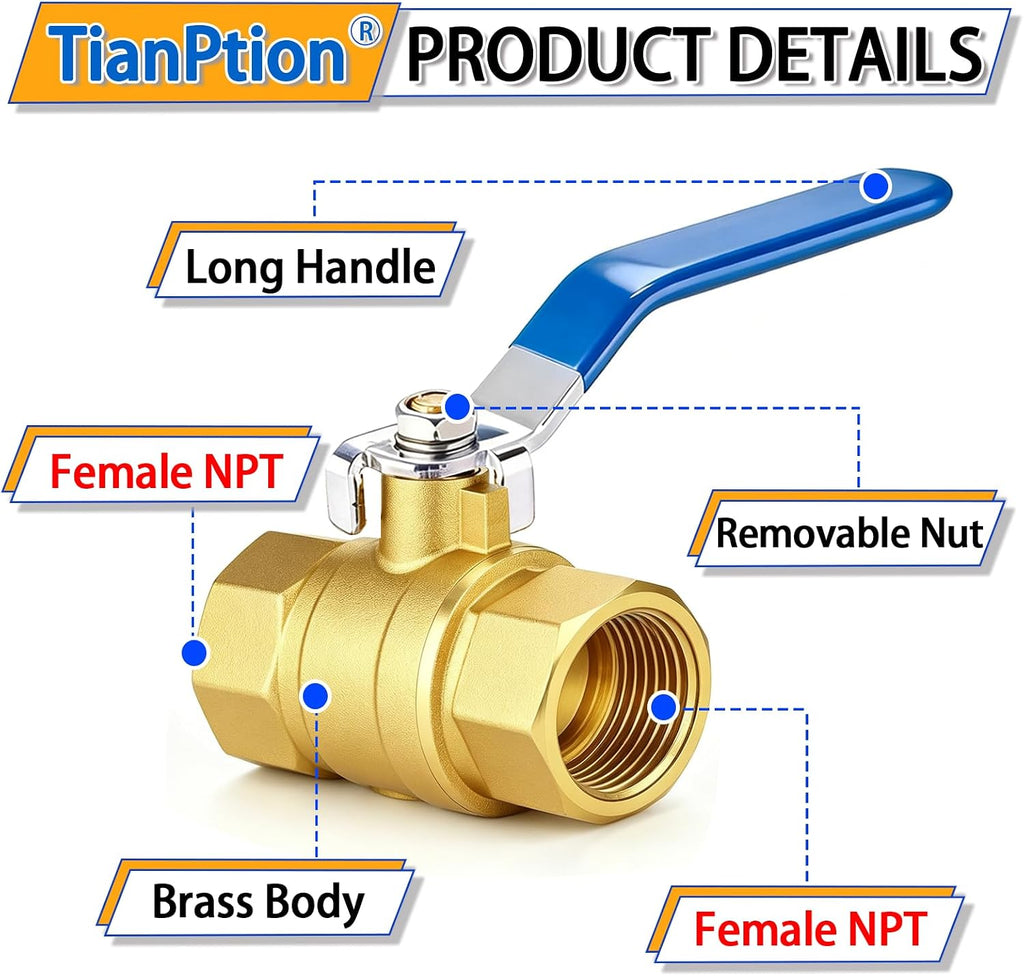 3/4 inch Full Port Brass Ball Valve with Double Female NPT Thread