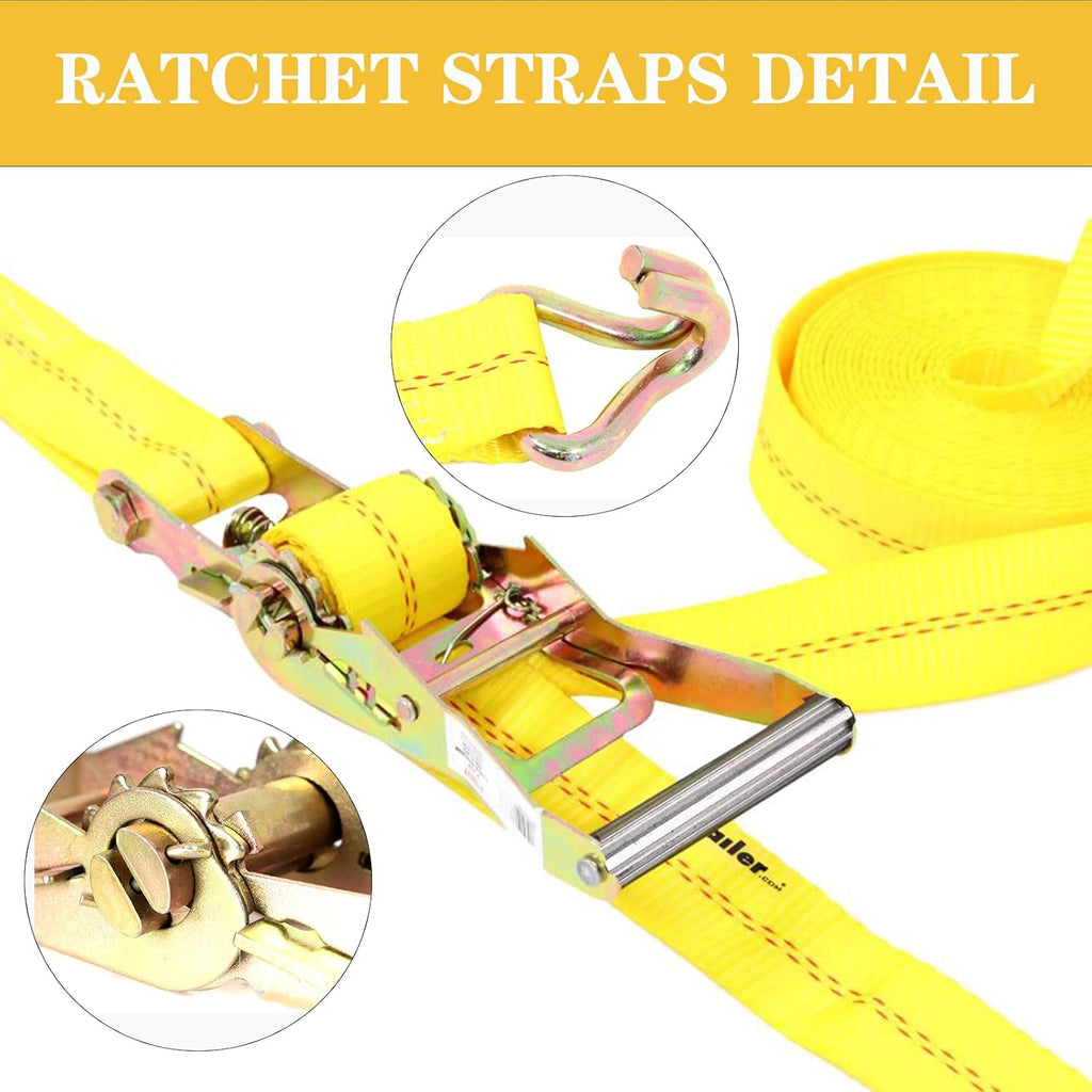 Ratchet Straps Heavy Duty, 8000 LBS Break Strength Ratchet Strap Tie Down, 2” x 20ft Black Tie-Down Ratcheting Cargo