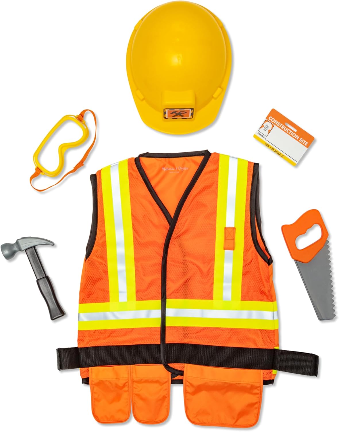 Melissa & Doug Construction Costume, Pretend Play Dress Up Set (6-Pc) Tools, Vest & Accessories, Role Play Toys for
