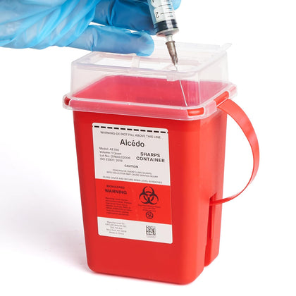 Sharps Container 1 Quart (1-Pack) for Home Use & Travel Disposal | Small & Portable, Convenient Handle, Built-In