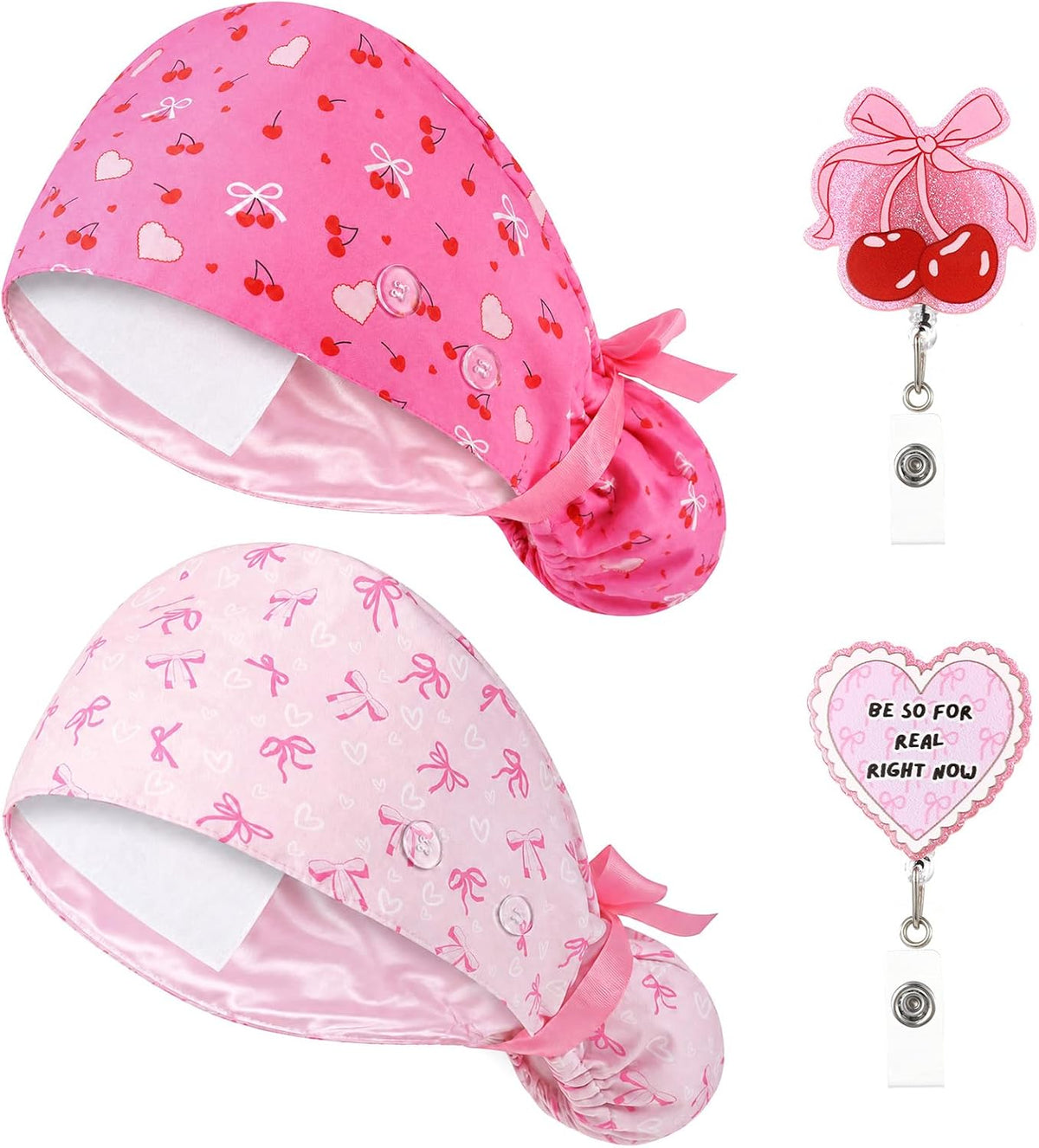 2 Pcs Scrub Cap for Women Nurse Hat with Badge Reel