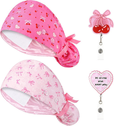 2 Pcs Scrub Cap for Women Nurse Hat with Badge Reel