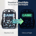 Clear Backpack for School - 17 Inch Game Patterned Bookbag, Black