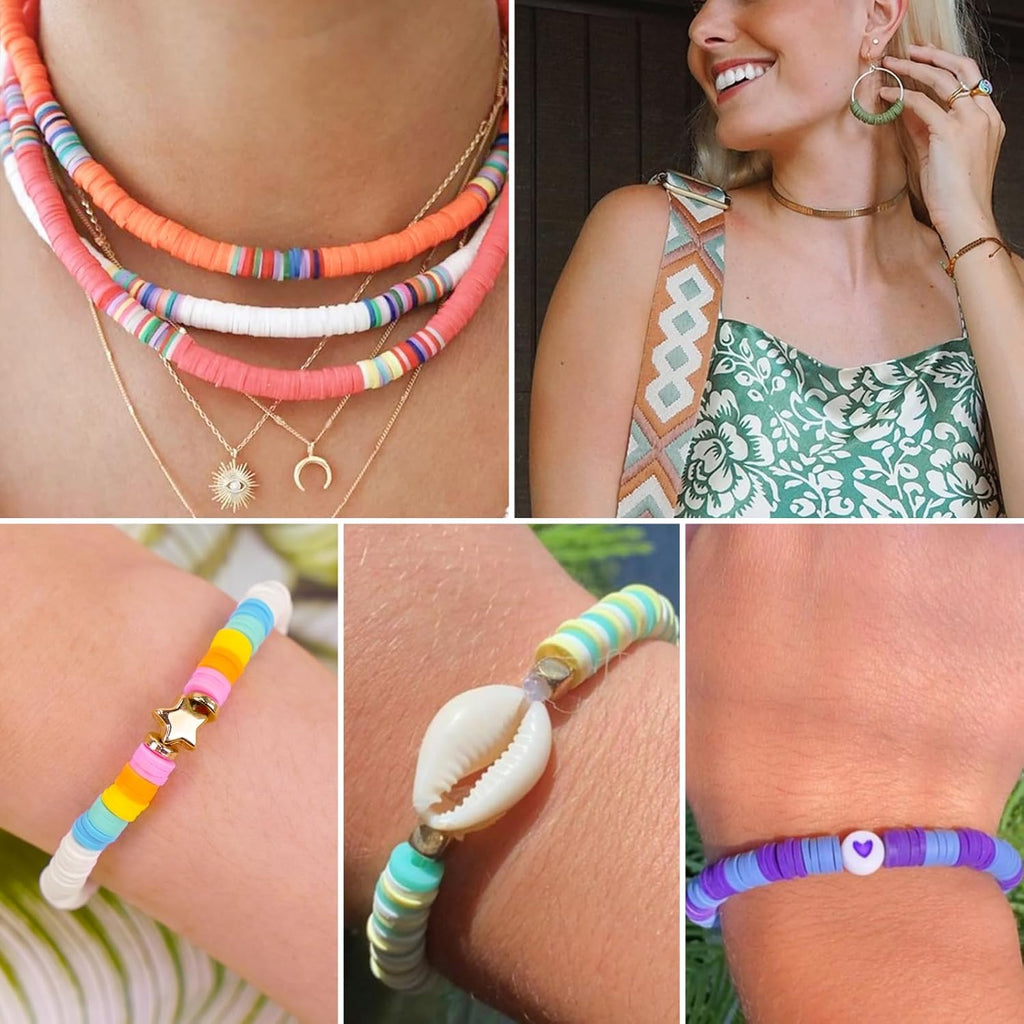 6000 Clay Beads Bracelet Making Kit, 24 Colors Flat Preppy Beads for Friendship Bracelets, Polymer Clay Bead with