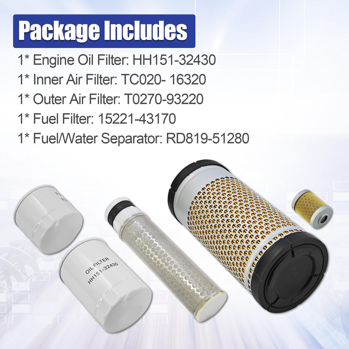 Blrack HH151-32430 Maintenance Filter Kit Fits for Kubota KX033-4