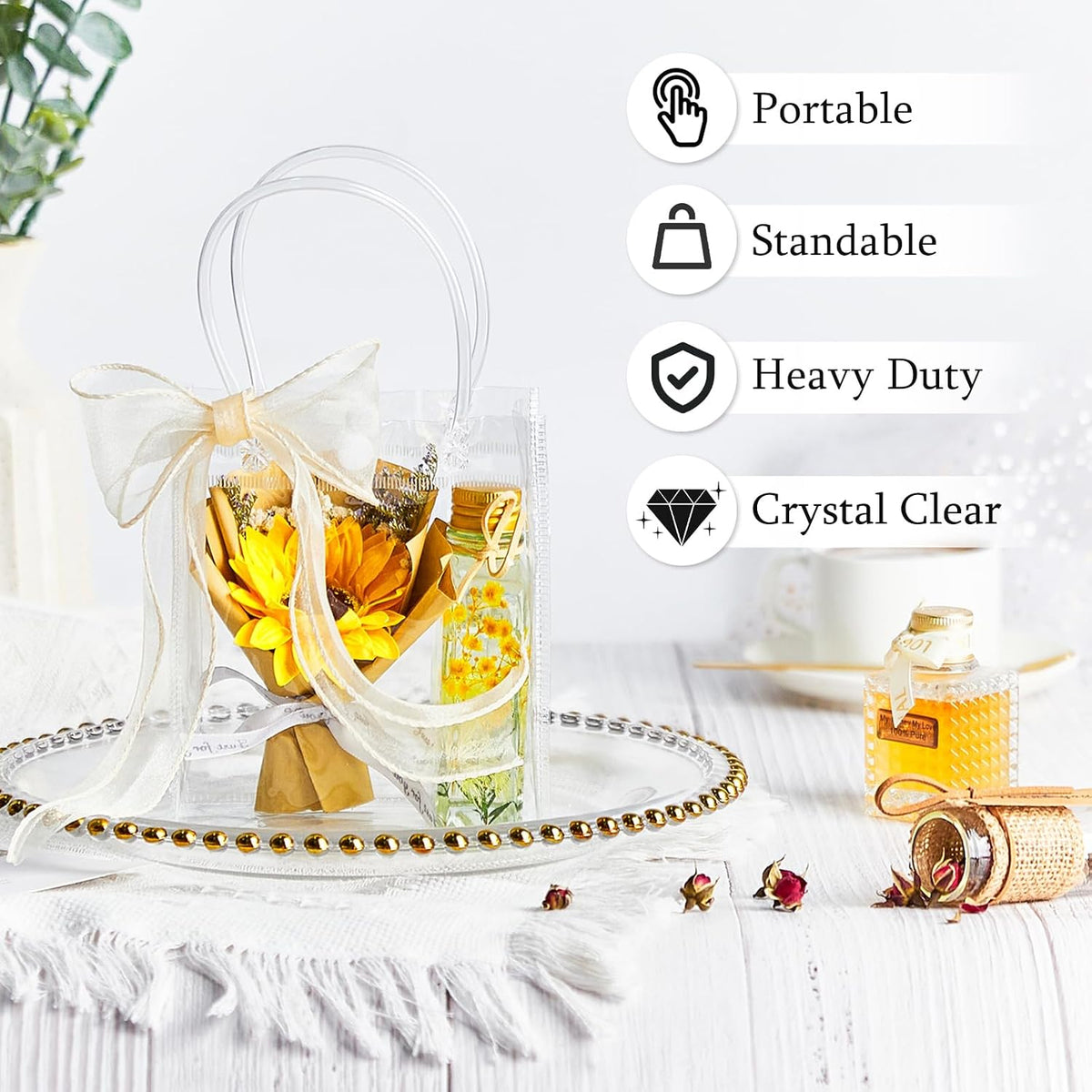 50 Pack 4.92" x 2.75" x 5.9" Clear Plastic Gift Bags with Handles
