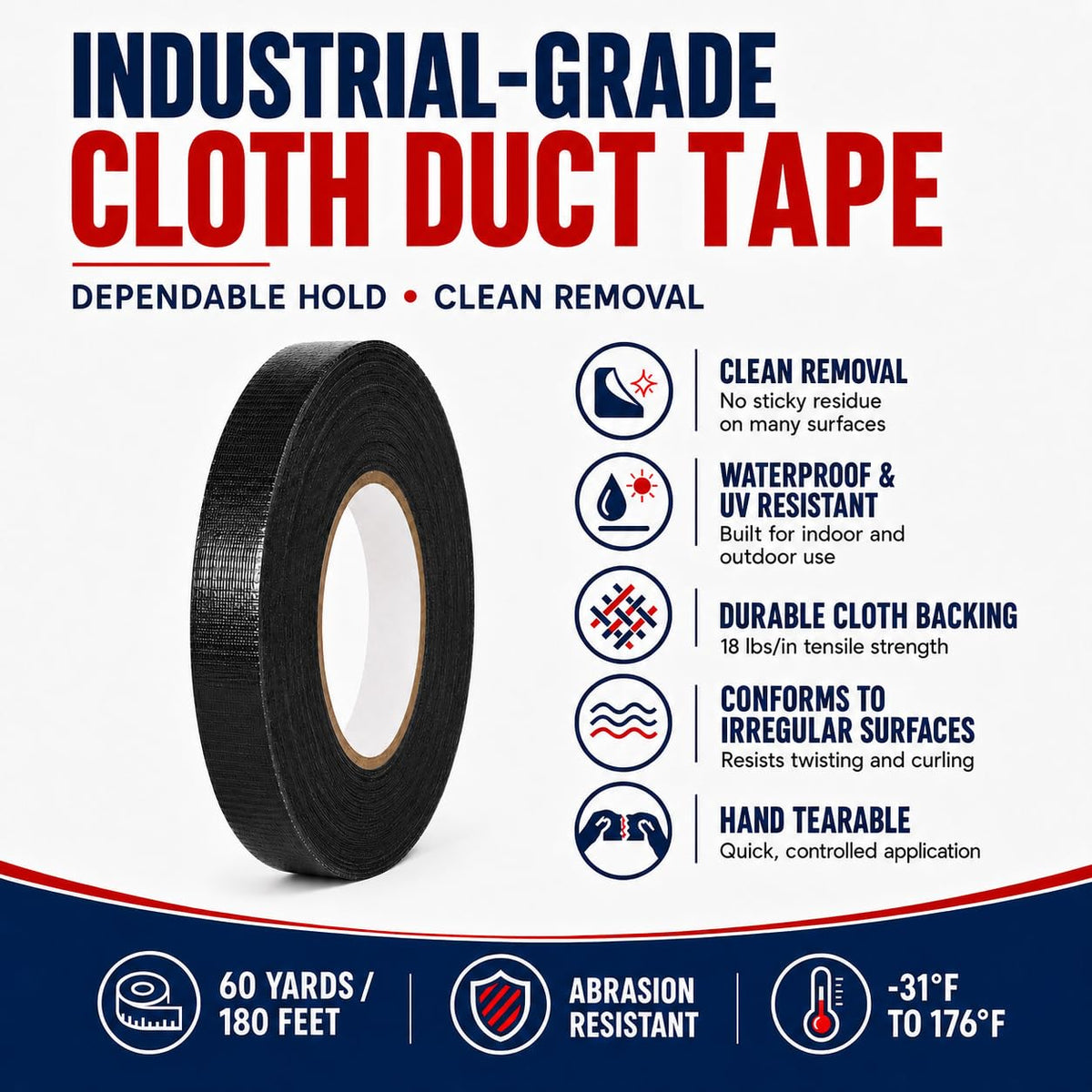 CDT-36 Black Cloth Duct Tape, 1/2 Inch x 60 Yards