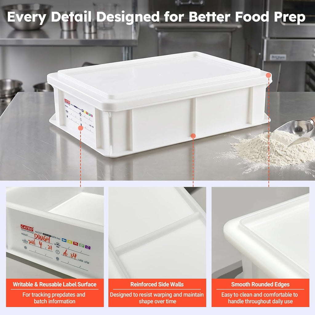 Pizza Dough Proofing Box with Lid, Commercial Food Grade Stackable Bread Proofing Container with Label Sticker & 2