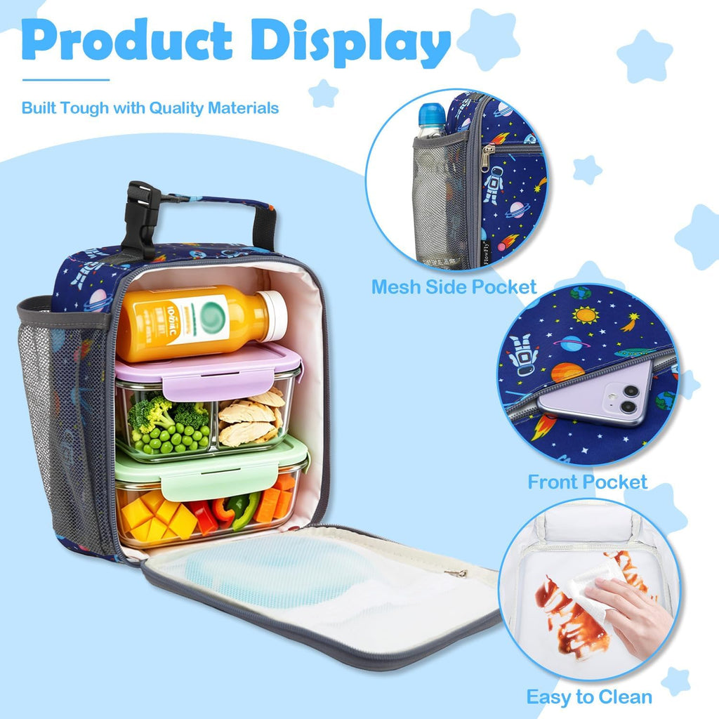 Kids Lunch box Insulated Soft Bag Mini Cooler Back to School Thermal Meal Tote Kit for Girls, Boys, Astronaut
