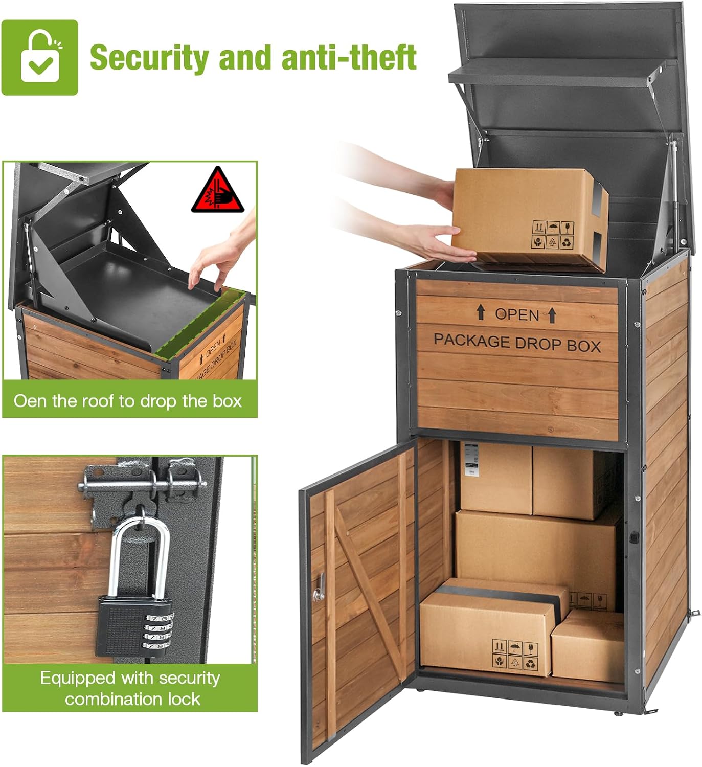 Large Package Delivery Boxes for Outside,Strong Metal Frame Large Parcel Drop Box with Combination Lockable, Secure