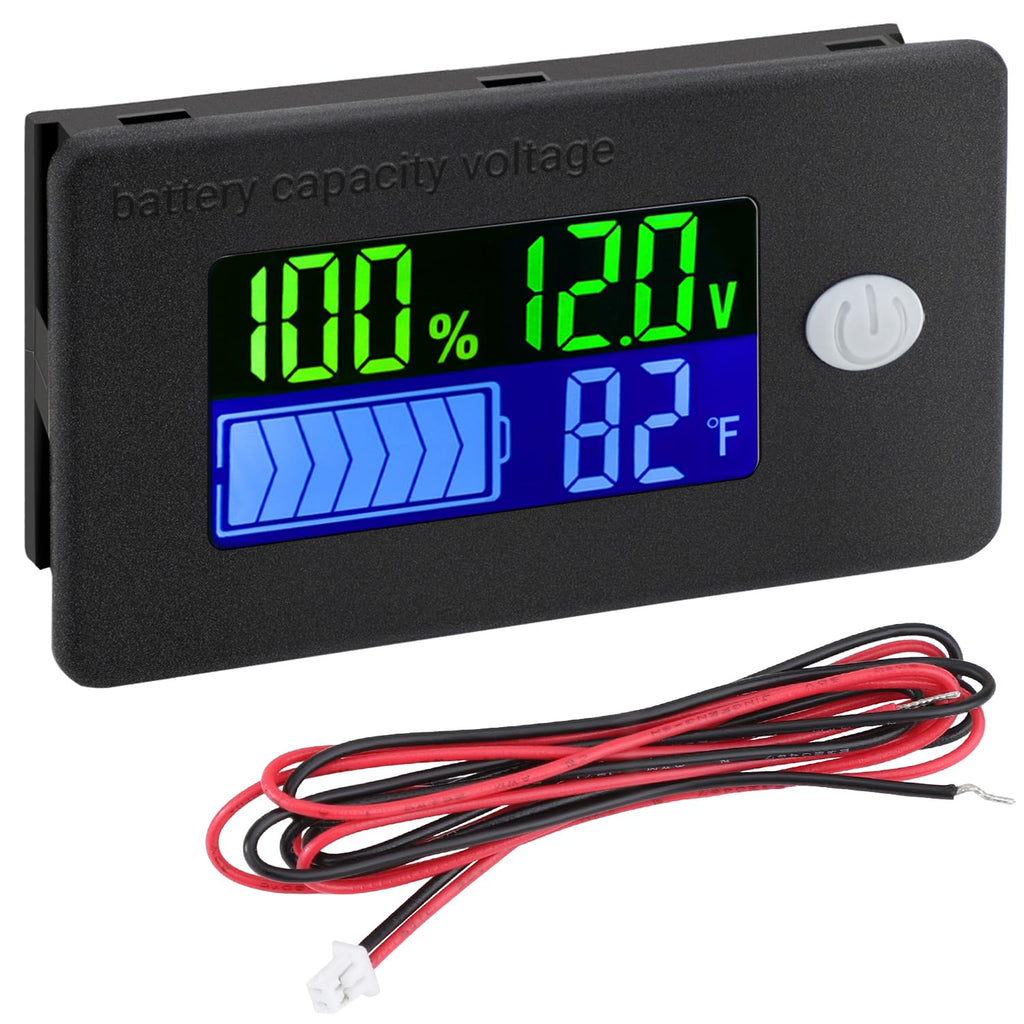 Battery Meter 12v | LCD Display 10-100v Lithium Battery Monitor Volt Meter Temperature Gauge for Marine RV Car DIY
