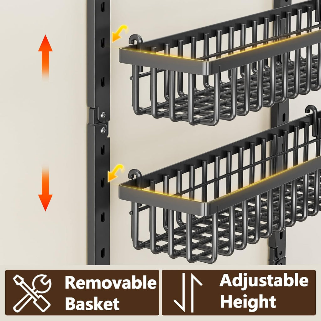 9 Tier Over The Door Pantry Organizer, 2 in 1 Wall Mount or Hanging Spice Rack with Adjustable Deep Basket