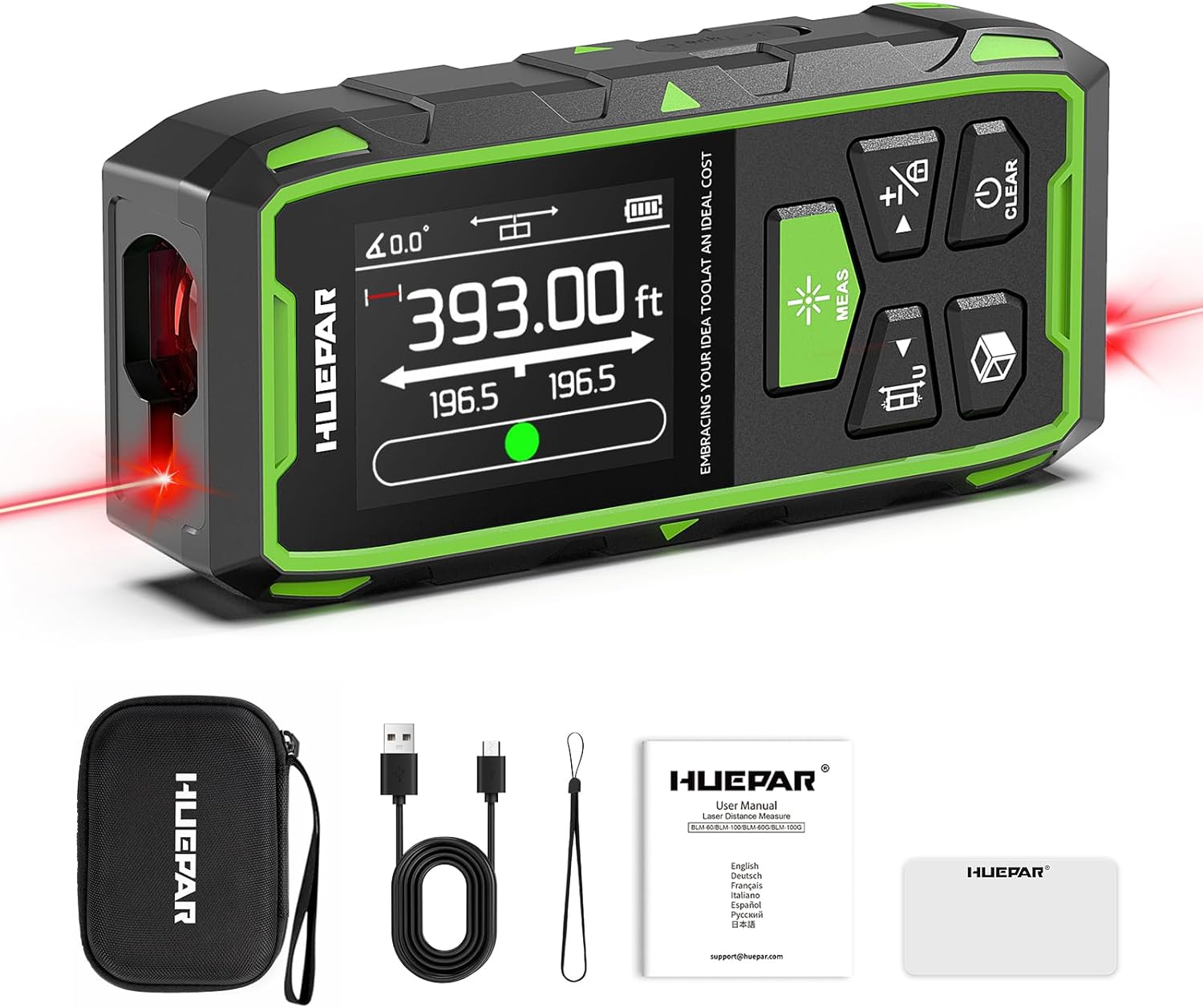 Professional Dual Laser Measuring Tool 393ft, 5 Years Warranty, Rechargeable Bilateral Laser Measurement Tool, Laser
