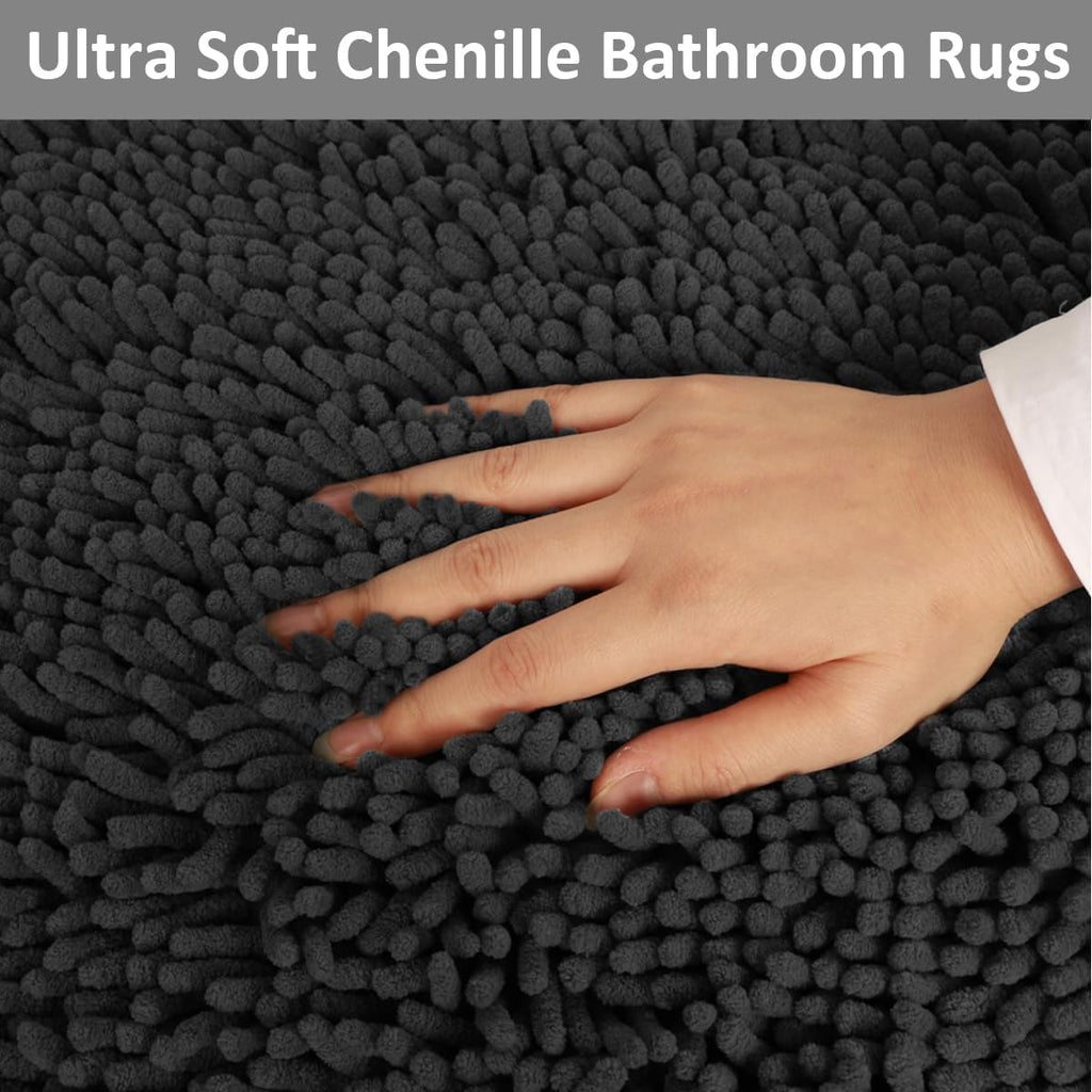 Bathroom Rugs Set Non Slip 3 Piece Bath Mat Washable Chenille Bath Rugs with PVC Backing Bath Carpet,Absorbent