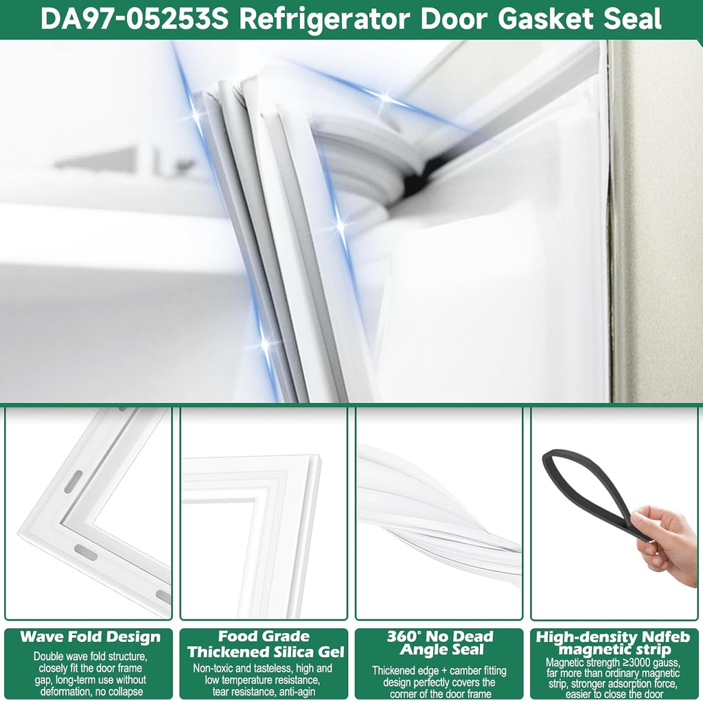 UPGRADED DA97-05253S Refrigerator Door Gasket Replacement Compatible with Samsung Refrigerator Parts Door Seal, Replaces RF28HFEDBWW RF28HFEDBSR RF28HFEDTWW RF323TEDBSR Fresh Food Door Gasket