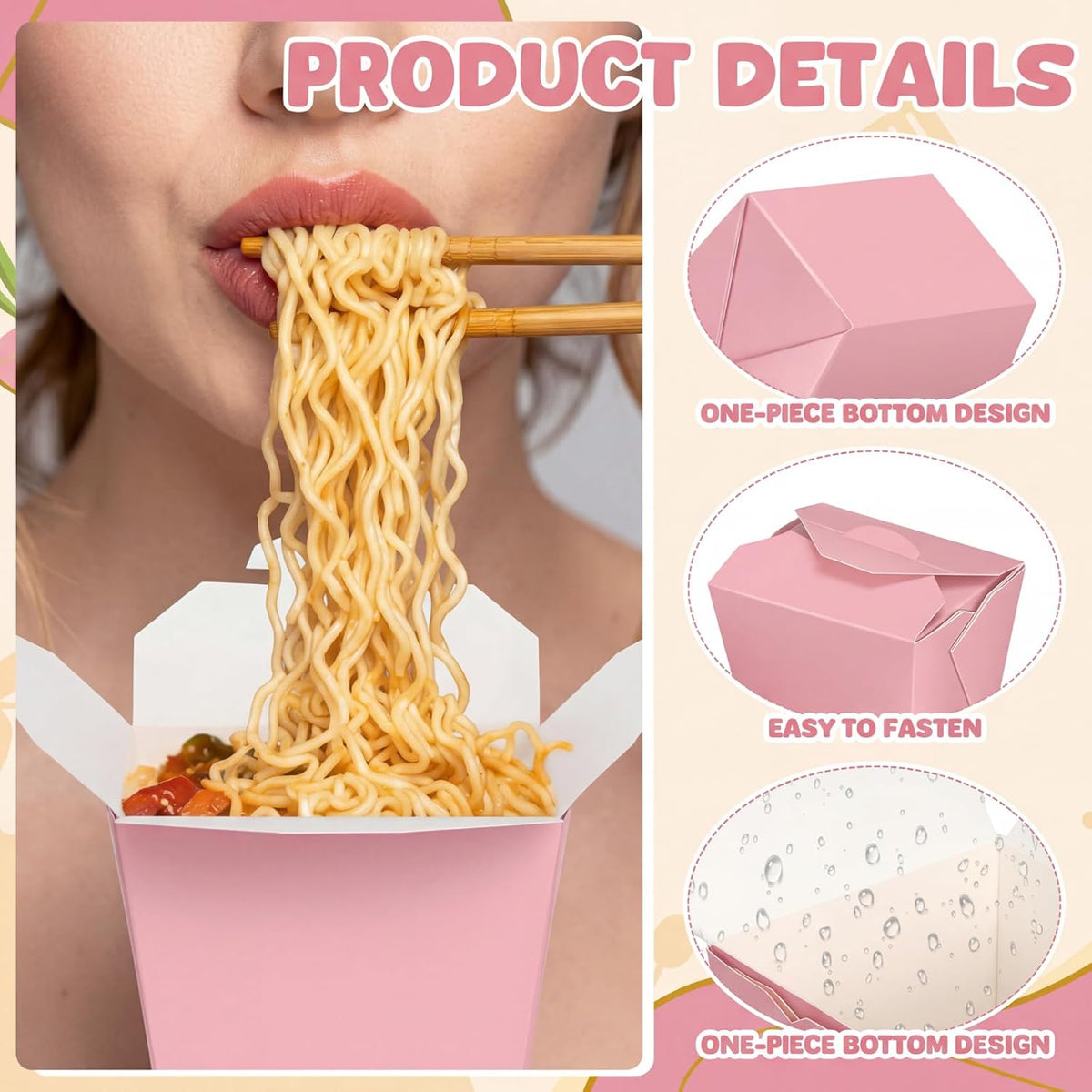 100 Pack 16 oz Chinese Take out Boxes Food Box, Pink