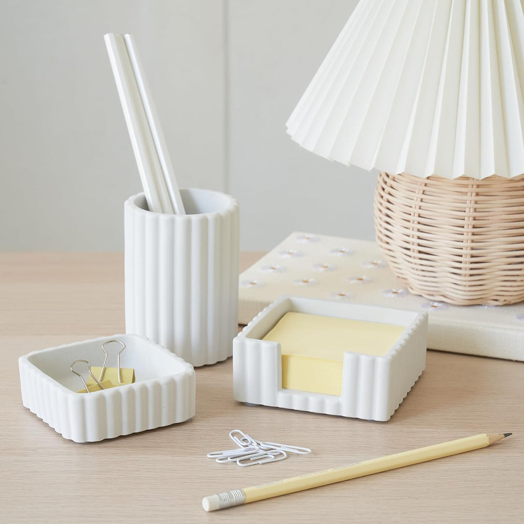 Aesthetic Desk Organizer Set of 3 For Your Office - Sturdy Concrete Desktop Accessories For Women Enhance Any Office