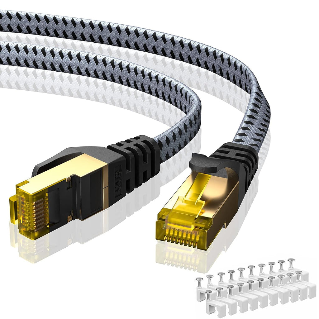 Cat 8 Ethernet Cable 50 FT, 40Gbps 2000Mhz High Speed Cat8 Network LAN Patch Cord, Nylon Braided Heavy Duty Shielded
