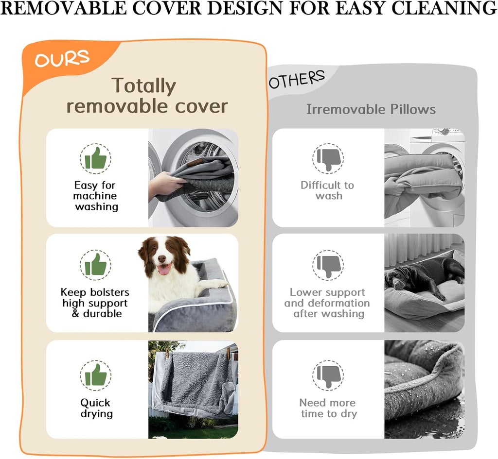 Orthopedic Dog Bed for Extra Large Dogs 42x30 Inch, Waterproof Egg Crate Foam XL Pet Bed with Removable Bolsters, Dog