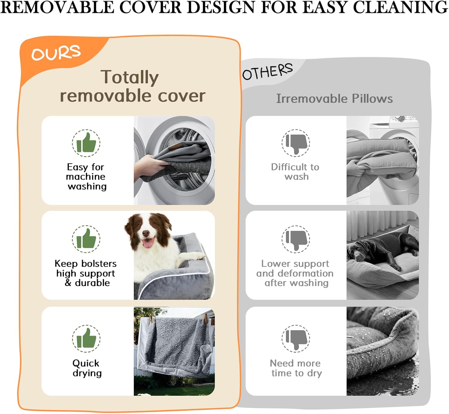 Orthopedic Dog Bed for Extra Large Dogs 42x30 Inch, Waterproof Egg Crate Foam XL Pet Bed with Removable Bolsters, Dog