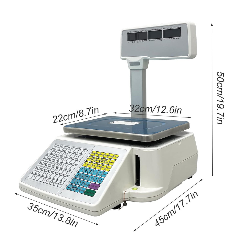 Digital Price Label Printing Scale, with 400 Sheets Thermal Label, Four-Window with Vertical Pole, Double-Sided LCD