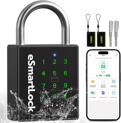 Heavy Duty Smart Padlock,Outdoor Combination Padlock with Key Code RFID | IP67 Waterproof Padlock Anti-Cut Shackle