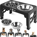 Elevated Dog Bowls for Medium Large Size Dogs, Non-Slip Dog Feeder with 1*Stainless Steel Dishes & 1*Slow Feeder