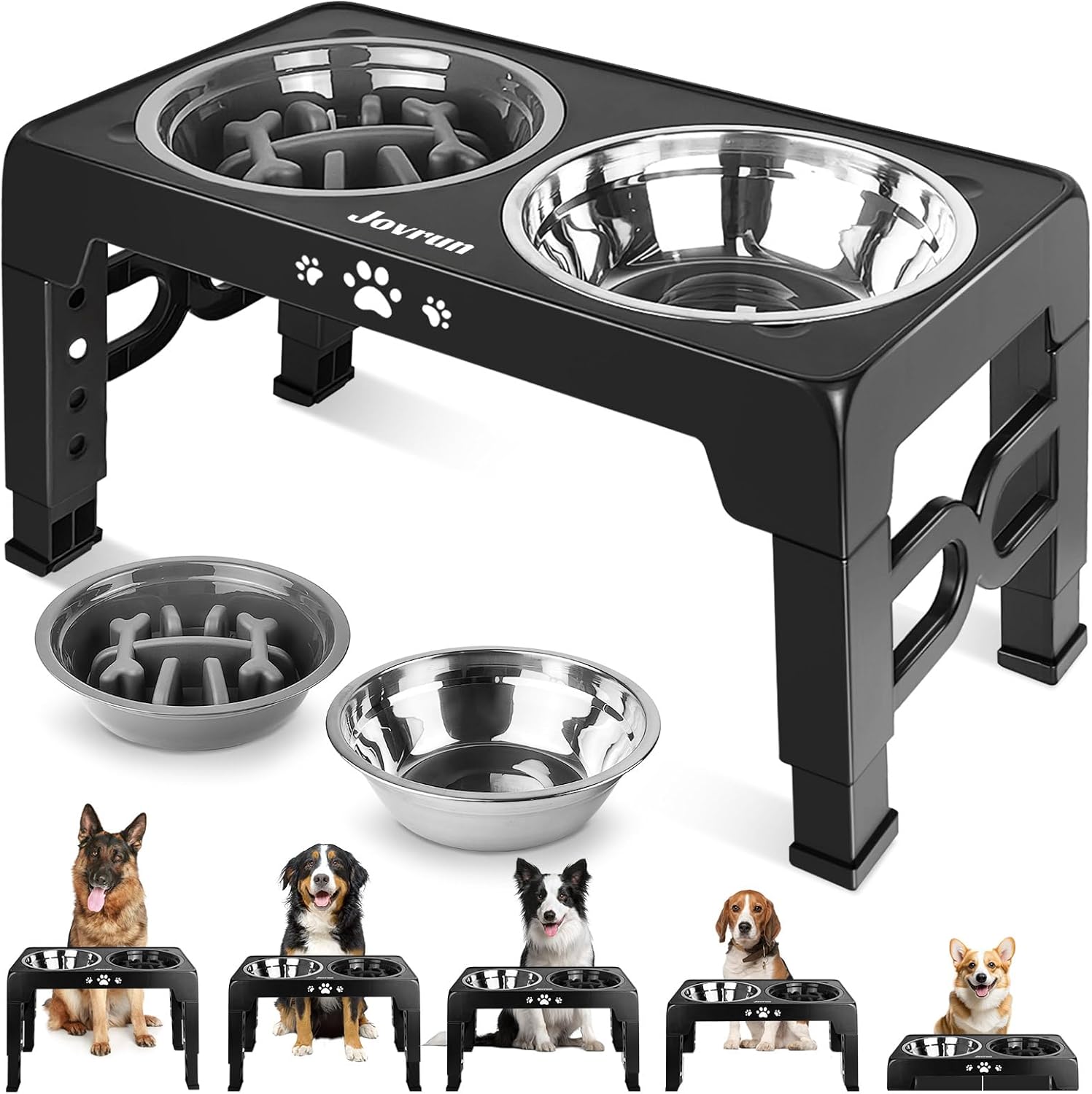 Elevated Dog Bowls for Medium Large Size Dogs, Non-Slip Dog Feeder with 1*Stainless Steel Dishes & 1*Slow Feeder