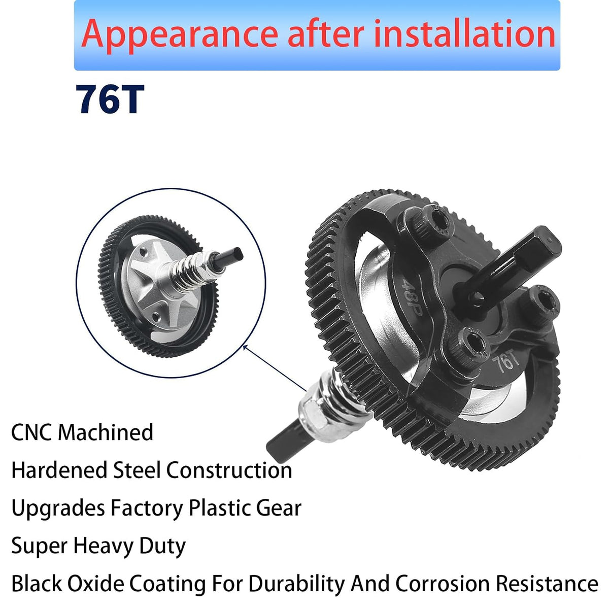 76T 48P Hardened Steel Spur Gear for Traxxas Slash Stampede Rustler 2WD