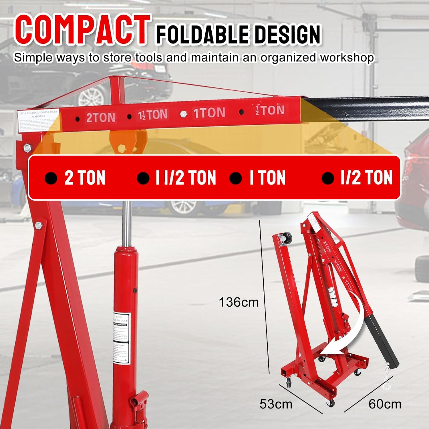 2Ton Hydraulic Engine Hoist with Load Leveler, Folding Cherry Picker
