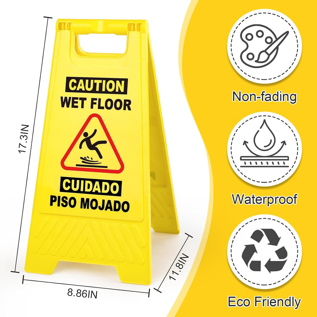 1 Pack 17.5 IN Caution Wet Floor Sign Bilingual Foldable Safety Sign | Safety Warning Signs Wet Floor Sign Commercial