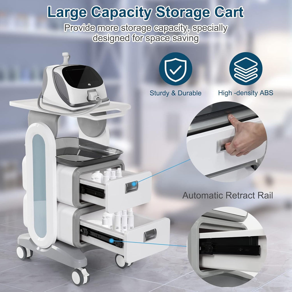 Mobile Medical Trolley Cart 3-Tier 130 Lbs Load Ultrasound Scanner Trolley | Beauty Storage Carts with Drawers