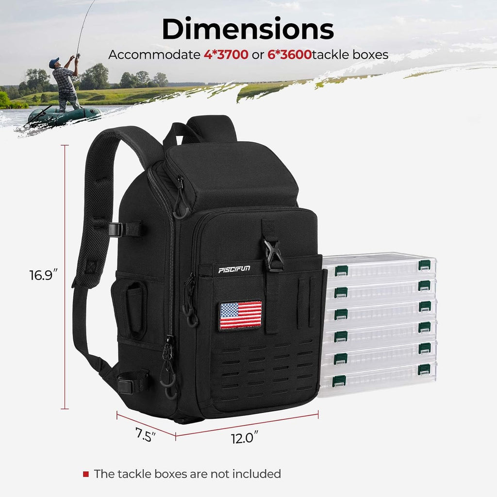 Fishing Tackle Backpack with Rod & Gear Holder, Lightweight Fishing Tackle Storage Bag with Protective Rain Cover