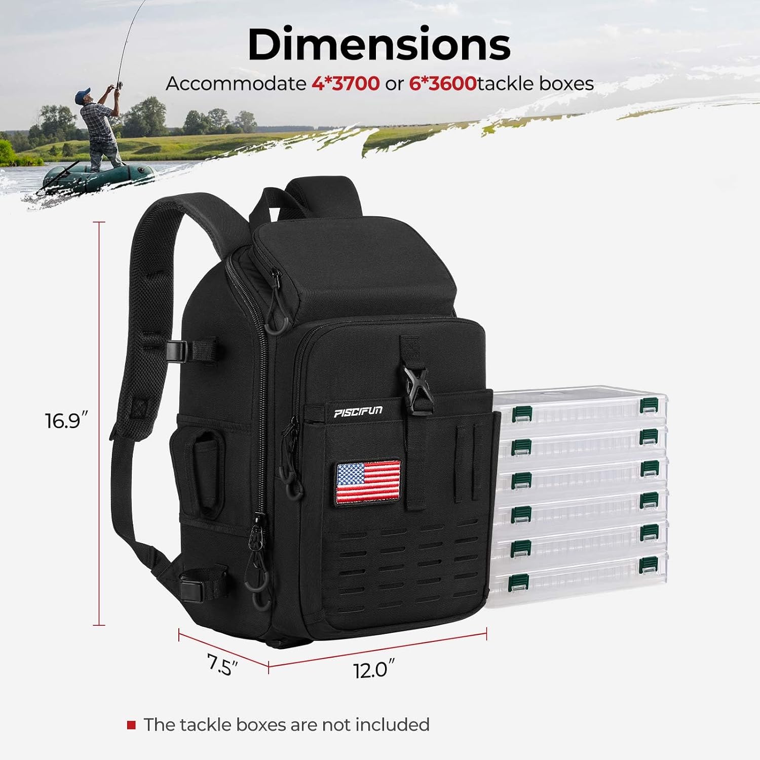 Fishing Tackle Backpack with Rod & Gear Holder, Lightweight Fishing Tackle Storage Bag with Protective Rain Cover